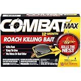 Combat Max 12 Month Roach Killing Bait, Small Roach Bait Station, 18 Count, Child-Resistant, Fast-Acting Fipronil Cockroach Killer & Nest Destroyer, No Vapor, Fumes or Odor, Mess-Free