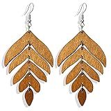 Handmade Lightweight Wooden Leaf Drop Dangle Earrings Bohemian Nature Wood Chain Leaf Earrings for Women Mom Sister Daughter (Dark Brown)