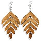 Handmade Lightweight Wooden Leaf Drop Dangle Earrings Bohemian Nature Wood Chain Leaf Earrings for Women Mom Sister Daughter (Dark Brown)