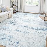 Area Rug Living Room Rugs: 5x7 Large Soft Indoor Carpet Modern Abstract Rug with Non Slip Rubber Backing for Under Dining Table Nursery Home Office Bedroom White Gray Blue