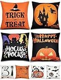 TOYPOPOR Halloween Decorations Double-Side Printing Pillow Covers 18'' x 18'' Set of 4, with 8 Cute Halloween Decor Patterns, Invisible Zipper, Durable Soft Linen Throw Pillow Covers Outdoor Indoor