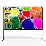 Projector Screen with Stand,100 Inch,Thickened Wrinkle-Free Outdoor Movie Screen and Sturdy Frame for Home Movie Theater