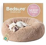 Bedsure Calming Dog Bed Medium Size Dog - Donut Washable Medium Pet Bed, 30 inches Anti-Slip Round Fluffy Plush Faux Fur Cat Bed, Fits up to 45 lbs Pets, Camel