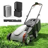 Litheli 14 Inch Cordless Lawn Mower, Lightweight Push Mower with 5.0Ah Battery and Smart Charger, Brushless Motor Lawnmower, 5-Position Height Adjustment (1-2.5 in) for up to 3000 Sq. Ft