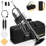 CAHAYA Bb Trumpet Instrument Trompeta: Student Trumpet with Hard Case 7C Mouthpiece Gloves Standard Trumpets for Beginners or Advanced Students Black