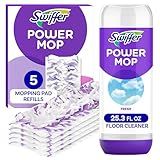 Swiffer Power Mop Refill Pack, Floor Cleaner for Mopping Tile, Vinyl, Laminate, Wood in Home, Bathroom, Kitchen, All Purpose Multi-Surface Cleaning, 5 Pads + 1 Lavender Solution