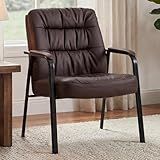 OLIXIS Office Guest Reception Chair, Ergonomic PU Leather Executive Conference Waiting Room Desk Chair with Padded Armrest, Brown(1 Pcak)