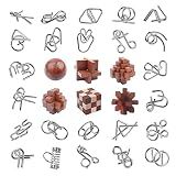 RLYLF 30pcs Brain Teaser Puzzles Game for Adults and Kids Ancient Wooden and Metal Puzzles 3D Educational Toys IQ Logic Train Family Games Party Favor Coffee Time Unlock Interlock Puzzles Box