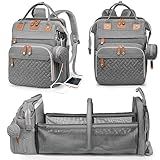 Astro Alan Baby Diaper Bags with Changing Station, Waterproof Diaper Bag Backpack for Moms Dads with USB Charging Port, Baby Shower Gifts, Large Capacity diaper backpack, Grey