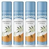 Badger Unscented Classic Lip Balm, 100% Organic Lip Balm for Sensitive Lips, Long Lasting Lip Moisturizer w/Light Silky Texture, 4 Pack