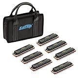 East top Harmonica Set of 7, 10 Holes Diatonic Mouth Organ Set of 7 Keys 008K Harmonicas set for Beginners and Professional with Black Case, as Gift(7)