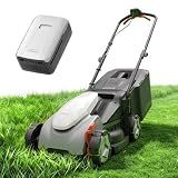 Litheli 14 Inch Cordless Lawn Mower, Brushless Battery Powered Push Mower with 5.0Ah Battery, 5-Position Height, 9-Gallon Bag, Lightweight Grass Cutter for Small to Mid-Sized Yards