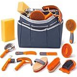 Professional Horse Brush Kit with Storage Tote, 12-Piece Grooming Set for Daily Stable Care, Includes Curry Comb, Hoof Pick & Mane Brush