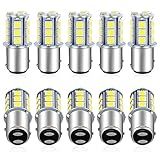 Qoope 1157 LED Bulb White 2357 2057 BAY15D 7528 LED Bulbs Replacement for Brake Tail Backup Reverse Lights, Turn Signal Bulb, RV Camper Trailer 5th Wheel Boat Marine Light (Pack of 10)