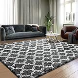 Puremy Shag Area Rug 5x7 Feet Extra Soft Rugs for Living Room, High Pile Indoor Carpet for Bedroom, Playroom, Nursery, Home Decor, Geometric, Dark Grey/White