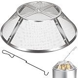 Fire Pit Spark Screen for Solo Stove Bonfire Accessories, 19.5 Inch Bonfire Shield for Solo Stove Accessories, 304 Stainless Steel Detachable Mesh Fire Pit Spark Protector with Grill Function