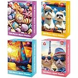 4 Packs 100 Piece Puzzle - Shells Sailboat Cats Dogs Jigsaw Puzzles, 100 Piece Puzzles for Adults Seniors Kids Puzzles for Kids Ages 4-6 6-8 8-10 Educational Puzzle Toys 15"x11"