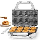 SugarWhisk Mini Waffle Maker Machine, Tiny Waffle Bites Iron for Kids, Bake 8 x 2'' Tiny Waffle Bites, Small Waffle Maker, Compact & Easy Use, Non Stick Surface, Recipe Included, White