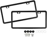 SunplusTrade License Plate Frame Black Matte Powder Coated Aluminum with Screw Caps (2 Pieces)