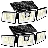 INCX Solar Lights Outdoor Waterproof, 3000 LM 156 LED Motion Sensor Outdoor Lights, 3 Heads Solar Powered Security Flood Light Motion Detected Spotlight for Patio Garage Yard Entryways, 2 Pack Black
