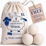 Handy Laundry Wool Dryer Balls 4-Pack, Reusable Natural Fabric Softener