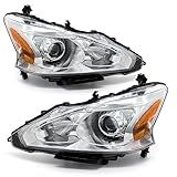 ADCARLIGHTS 2013 2014 2015 Nissan Altima Headlight Assembly Only fit 4Door Clear Lens Chrome Housing with Amber Reflector Headlamp Replacement Left and Right Pair(Does Not Fit Xenon/HID)（W/O Bulbs）