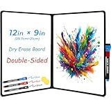 iNenya Double-Sided White Board 12x9 inch - Ultra-Thin 0.3" Portable Dry Erase Board with 3 Markers & Anti-Ghosting Surface | Magnetic-Ready | Foldable for Office, School, Travel, Homeschool (Black)