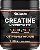 NatureBell Creatine Monohydrate Powder 1,000g, 5,000mg Per Serving, 200 Servings (2.2 lb) | Micronized, Pure & Unflavored | Pre-Workout Muscle Support* | Keto, Vegan, Filler-Free