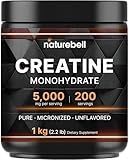 NatureBell Creatine Monohydrate Powder 1,000g, 5,000mg Per Serving, 200 Servings (2.2 lb) | Micronized, Pure & Unflavored | Pre-Workout Muscle Support* | Keto, Vegan, Filler-Free
