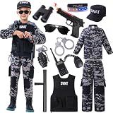 Wonrynn SWAT Police Officer Costume for Kids,Policea and Army Costume for Boys with camouflage uniform,SWAT Vest,Halloween Costume for Boy,Cosplay Themed Party for Boys Girls