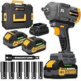 JEXUGK 1500Nm Impact Wrench, 1/2" 1107ft-lbs Cordless Impact Gun with 2 x 4.0Ah Battery, 21V High Torque Power Impact Driver with 6 Sockets,Pistola Llave De Impacto for Truck RV Car Heavy Construction