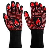 IGNISGUARD BBQ & Grill Gloves, 1472°F Silicone Oven Mitts Heat Resistant Gloves for Cooking, Oven Gloves with Fingers Fireproof Non-Slip Kitchen Gloves for Baking Grilling, 1-Pair Red