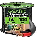 GEARit 14 Gauge Speaker Wire Cable,14 Gauge Wire CL3 Rated 100ft,Audio Cable with Red/Black Color Coded,Outdoor Speaker Wires for Home,Car,Outdoor,Patio,Garden,In-Wall,Backyard,CCA(Black,2-Conductors)