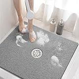 HITSLAM Square Shower Mat, 24 x 24 Inch Non Slip Bath Mat for Tub, Soft PVC Loofah Bathtub Mats with Drain Holes, Quick Drying Bathroom Stall Floor Mat, Bathroom Accessories Without Suction Cup, Grey