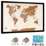 World Map Pin Board Medium 21"x14" Framed | White Ocean Cork Wall Map with 300 Push Pins | Country Flag, Metallic & Colored Pins | World Travel Map with Pins | Gift for Travelers, Couples & Families