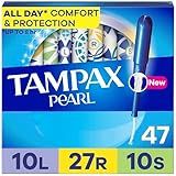 Tampax Pearl Tampons Multipack, Light/Regular/Super Absorbency, With Leakguard Braid, Unscented, 47 Count (Packaging May Vary)