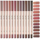 Aseawave Matte Lip Liner Set, 12 Colors Brown Tone Natural Lip Makeup, Ultra Fine Lip Liner & Eyeliner Set, Creamy, Long Lasting, High Pigmented Pencil, Various Shades of Brown