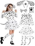 AOTHSO 8 Pieces Halloween Girls Dalmatian Costume Set with Dog Accessories Long Sleeves Tutu Skirt for Kids Cosplay