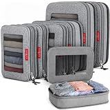 LeanTravel Premium Compression Packing Cubes for Travel - Suitcase Organizer Bags with Double Zipper & Breathable Mesh Panel - Space Saving Carry On Luggage Essentials (6-Pack, Grey)