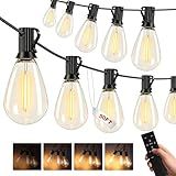 50FT Outdoor String Lights, 15m Waterproof Remote LED Patio Lights with 19+1 S11 Bulbs 10FT Extension Cable, Dimmable Outside Hanging Lights for House, Porch,Yard,Garden,Bistro, Gazebo lighting