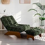 MAXYOYO Accent Chair with Ottoman Adjustable Backrest, Tufted Living Room Chair Upholstered Lounge Chair with Footrest Set, Modern Chair Cozy Reclining Chair for Reading Room, Green