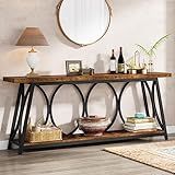Tribesigns 70.9 inch Extra Long Console Table, Industrial Sofa Table Behind Couch with 2 Tier Storage Shelf, Narrow Entryway Hallway Accent Table for Living Room, Rustic Brown