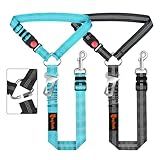 Removable Dog Seat Belt Harness for Car, 3 in 1 Pet Dog Car Seatbelt Leash, Retractable Restraint Secures to Vehicle Headrest & Adjustable Reflective Bungee Dog Seatbelt Tether, Blue and Black