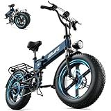 URLIFE Folding Electric Bike for Adults, 1500W Peak Motor Ebike, 60-80 Miles, 20”x4” Fat Tires with Quad-Link Full Suspension, 7-Speed & LED Display, UL 2849 Certified