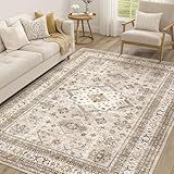 Vintage Living Room Area Rug 5x7 - Large Soft Washable Oriental Traditional Distressed Farmhouse Rugs for Bedroom - Indoor Floor Accent Carpet for Home Office House Decor - Beige