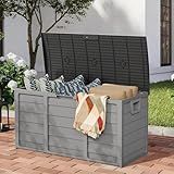 Patiomore 75 Gallon Outdoor Deck Storage Box - Heavy Duty Resin Container with Lockable Lid & Handles for Patio, Garden, Yard - Weatherproof (Grey)