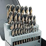 GMTOOLS 29Pcs Cobalt Drill Bit Set, 135 Degree Tip High Speed Steel with Black and Gold Finish, Stainless Steel, Plastic and Wood with Metal Indexed Storage Case 1/16"-1/2"