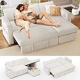 Vipbear 81" Sectional Sleeper Sofa with Pull Out Bed, L Shaped Couch Sleeper Sofa Bed, Pull Out Couch with Reclining Backrest, Reversible Storage Chaise, USB Ports, Tool-Free Assembly, Chenille Beige