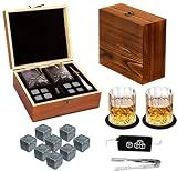 Whiskey Stones Gift Set - DIOXADOP Whiskey Glass Set Gifts for Men, 8 Granite Chilling Whisky Rocks, 2 Crystal Whisky Glasses - Best Gifts for Men Dad Husband Boyfriend Birthday Present