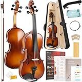 Kmise Violin 4/4 Full Set, High Density Ebony Violins, Glossy Acoustic Fiddle for Adults, Beginners, Students with Violin Case, Rosin, Strings, Bow, Shoulder Rest, Beginner's Guide (Ebony, 4/4)